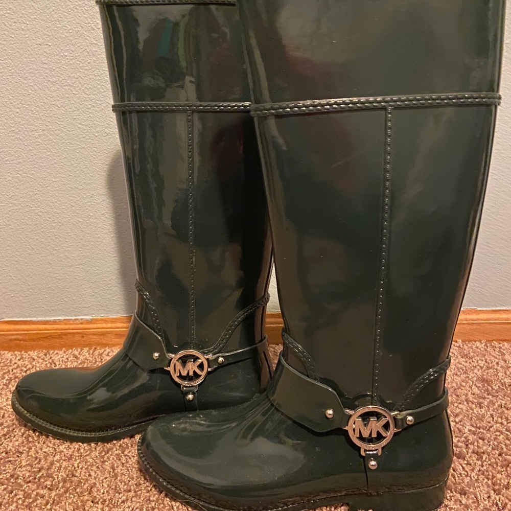 Army green like new Michael Kors rain boots